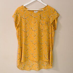 Reitmans Yellow Floral Cap Sleeved Blouse